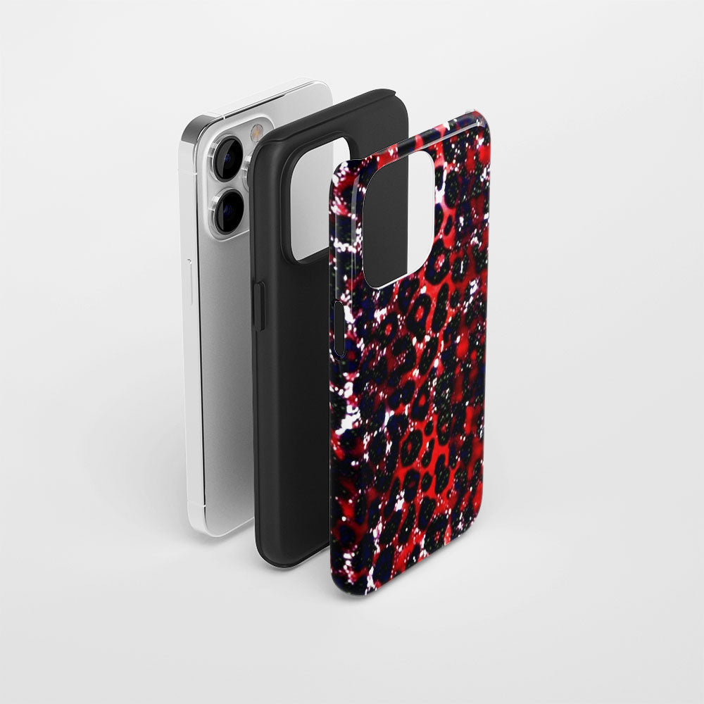 Double-Layer Semi-Handprinted Tough Matte Leopard Print iPhone Case