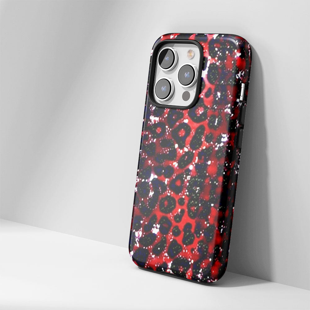 Double-Layer Semi-Handprinted Tough Matte Leopard Print iPhone Case