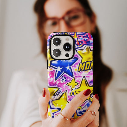 Double-Layer Semi-Handprinted Tough Matte Stars iPhone Case