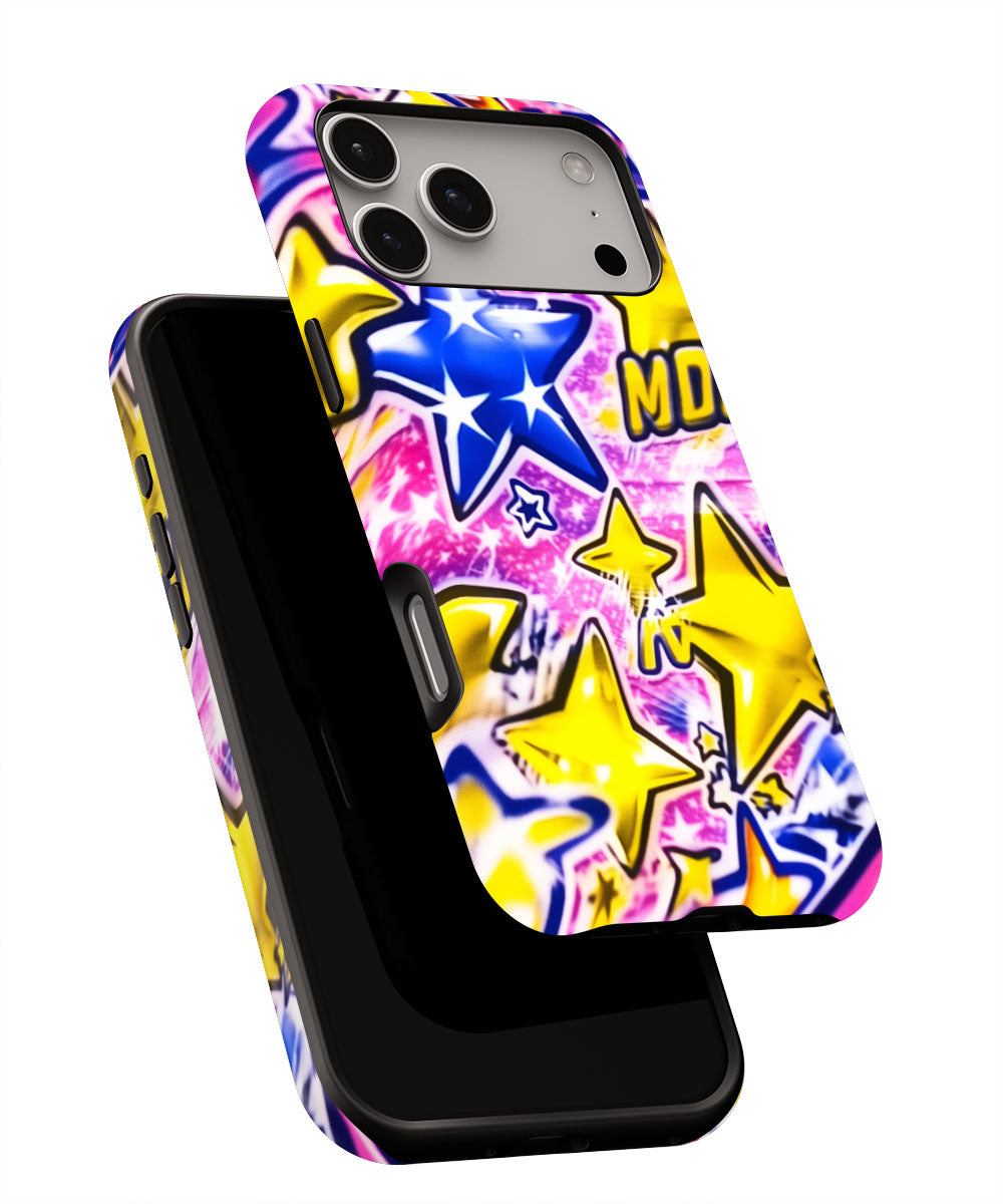 Double-Layer Semi-Handprinted Tough Matte Stars iPhone Case