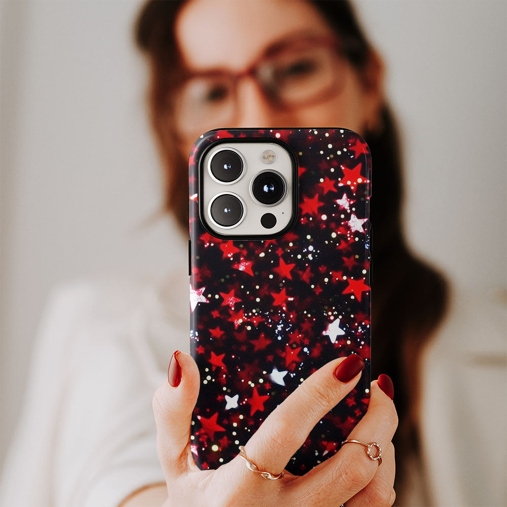 Double-Layer Semi-Handprinted Tough Matte Stars iPhone Case