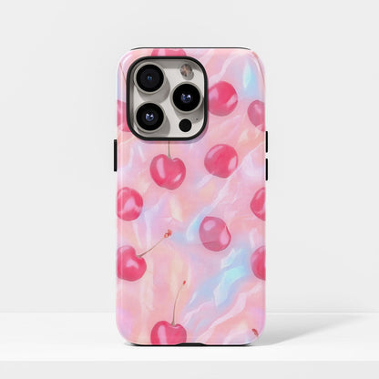 Double-Layer Semi-Handprinted Tough Matte Cherries iPhone Case