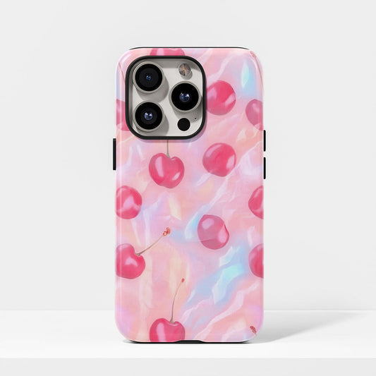 Double-Layer Semi-Handprinted Tough Matte Cherries iPhone Case