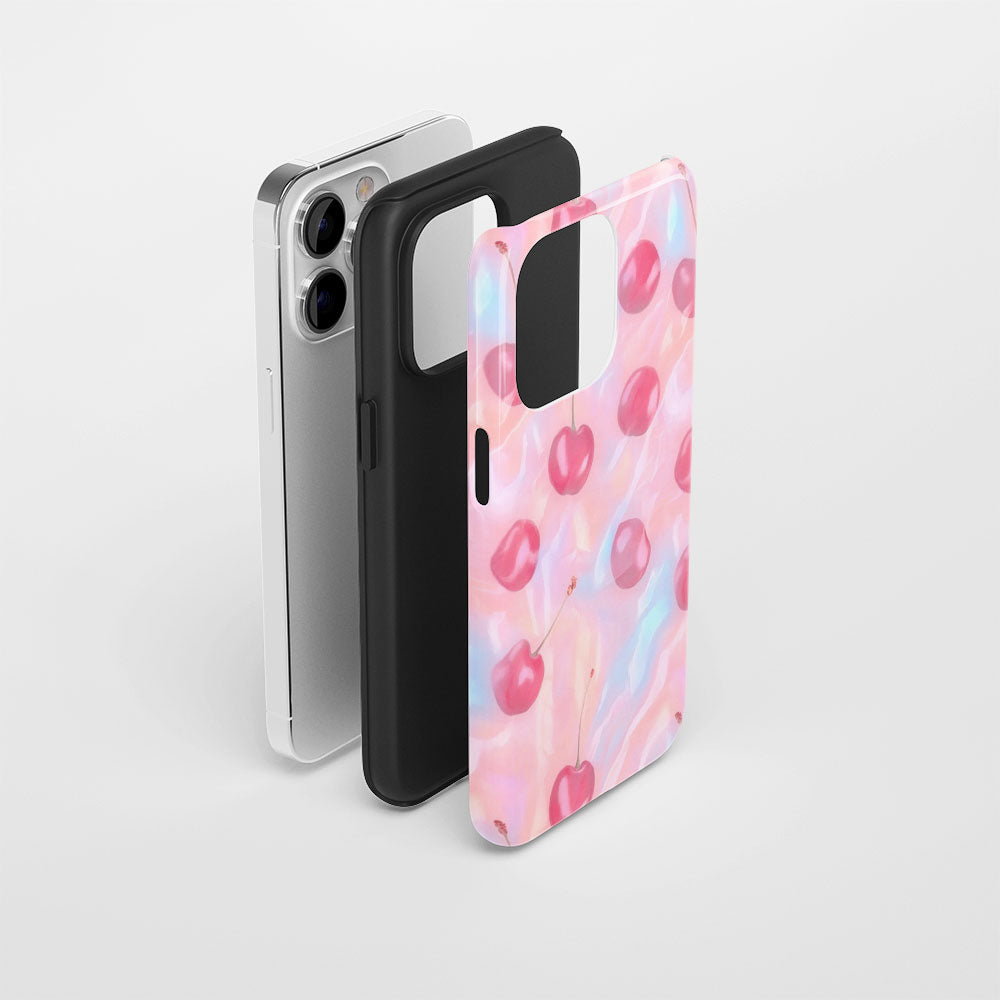 Double-Layer Semi-Handprinted Tough Matte Cherries iPhone Case