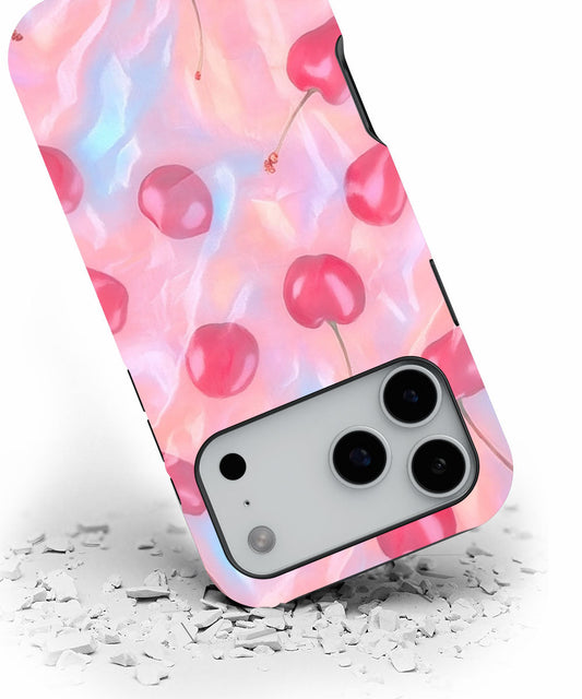 Double-Layer Semi-Handprinted Tough Matte Cherries iPhone Case