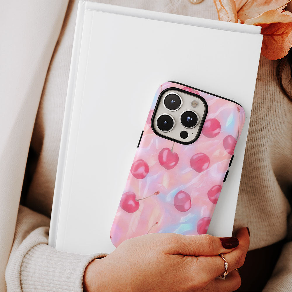 Double-Layer Semi-Handprinted Tough Matte Cherries iPhone Case