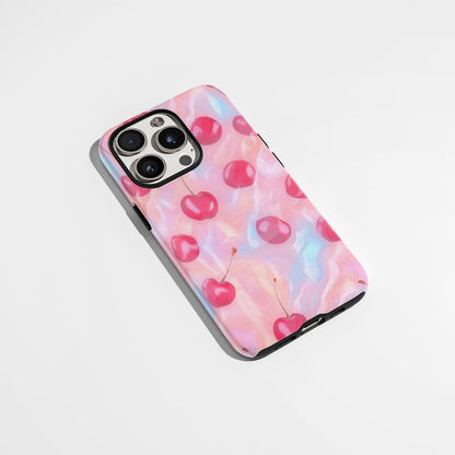 Double-Layer Semi-Handprinted Tough Matte Cherries iPhone Case