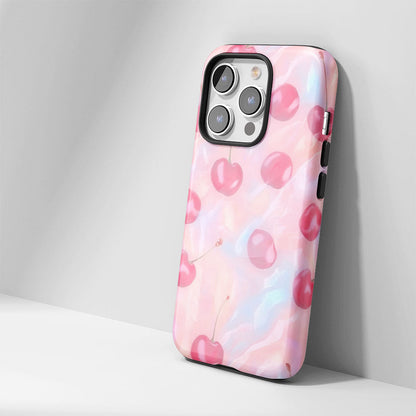 Double-Layer Semi-Handprinted Tough Matte Cherries iPhone Case