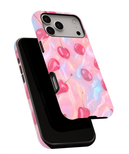 Double-Layer Semi-Handprinted Tough Matte Cherries iPhone Case