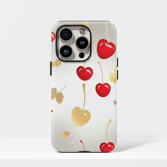 Double-Layer Semi-Handprinted Tough Matte Cherries iPhone Case