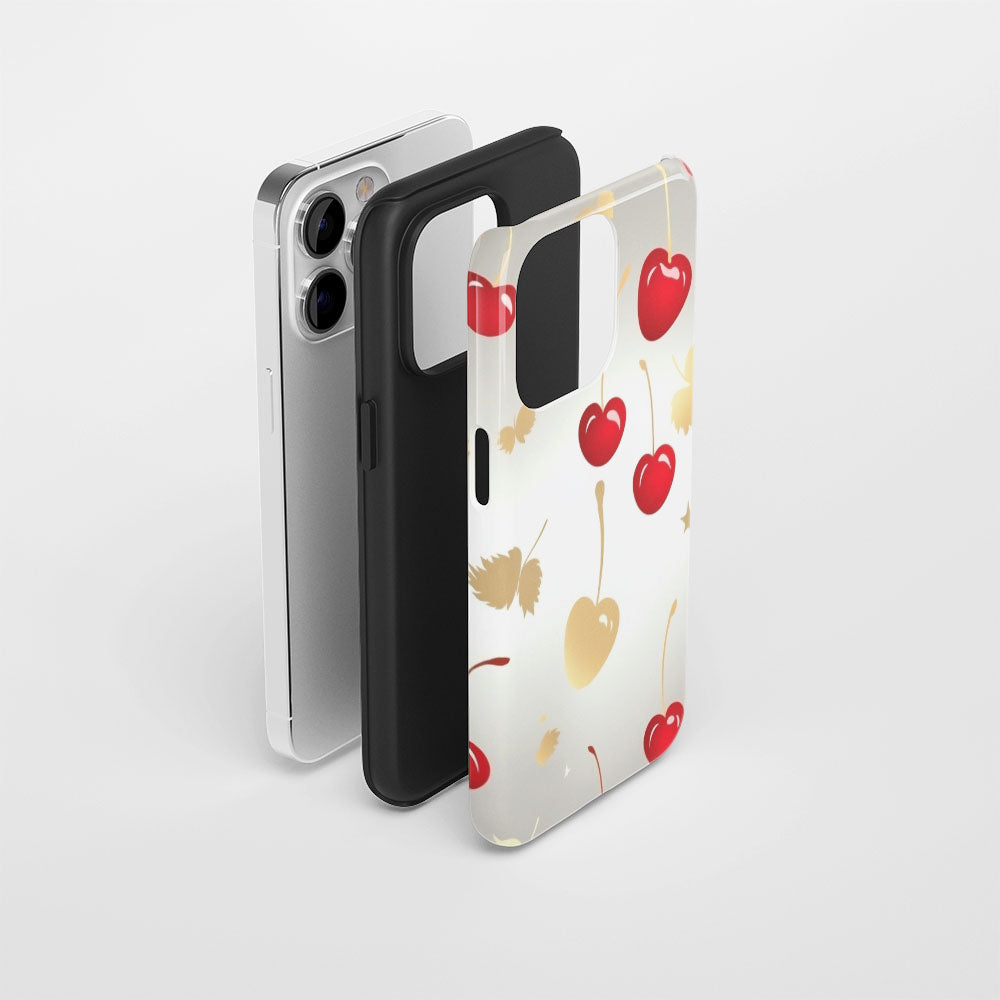 Double-Layer Semi-Handprinted Tough Matte Cherries iPhone Case