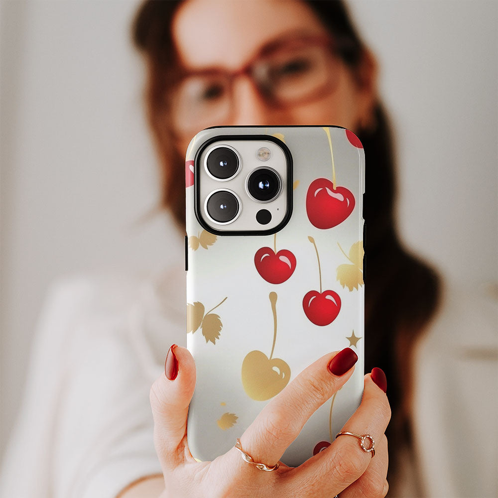 Double-Layer Semi-Handprinted Tough Matte Cherries iPhone Case
