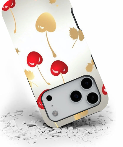 Double-Layer Semi-Handprinted Tough Matte Cherries iPhone Case
