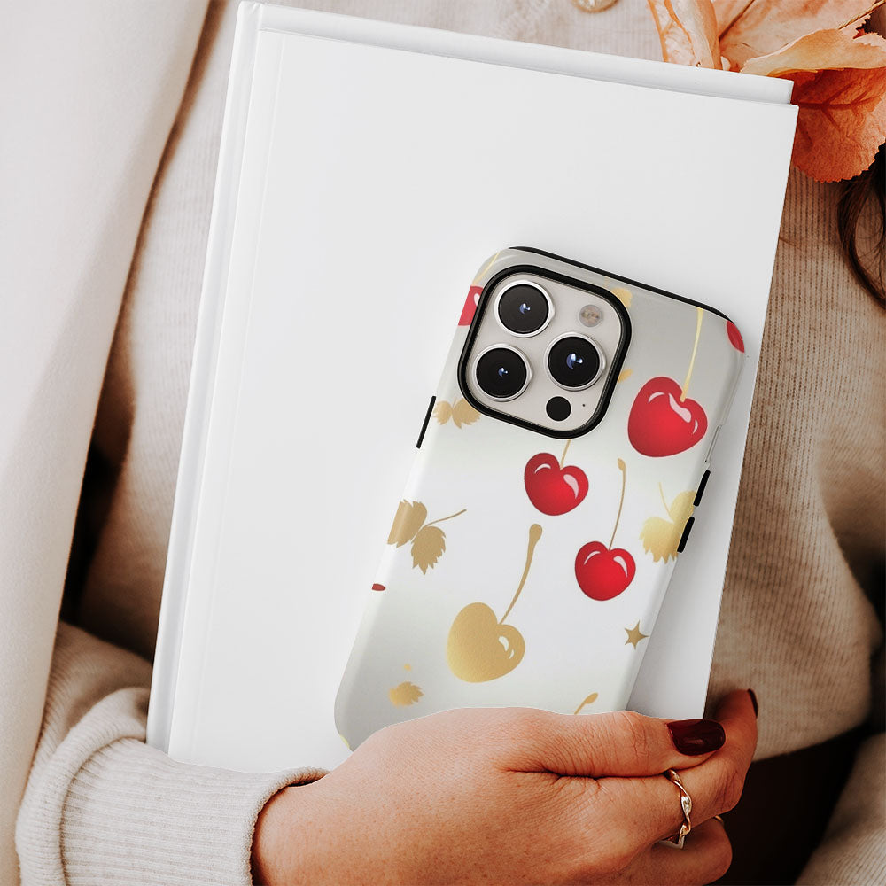 Double-Layer Semi-Handprinted Tough Matte Cherries iPhone Case