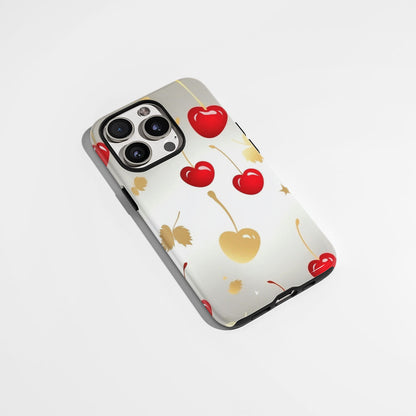 Double-Layer Semi-Handprinted Tough Matte Cherries iPhone Case