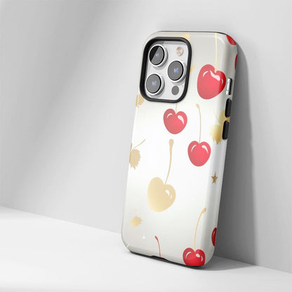 Double-Layer Semi-Handprinted Tough Matte Cherries iPhone Case