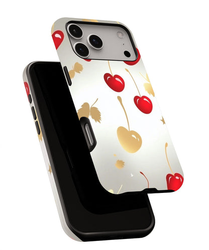 Double-Layer Semi-Handprinted Tough Matte Cherries iPhone Case