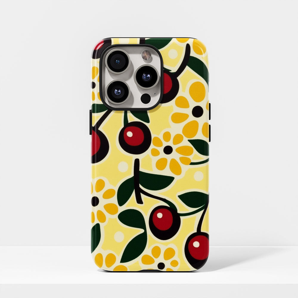Double-Layer Semi-Handprinted Tough Matte Cherries iPhone Case