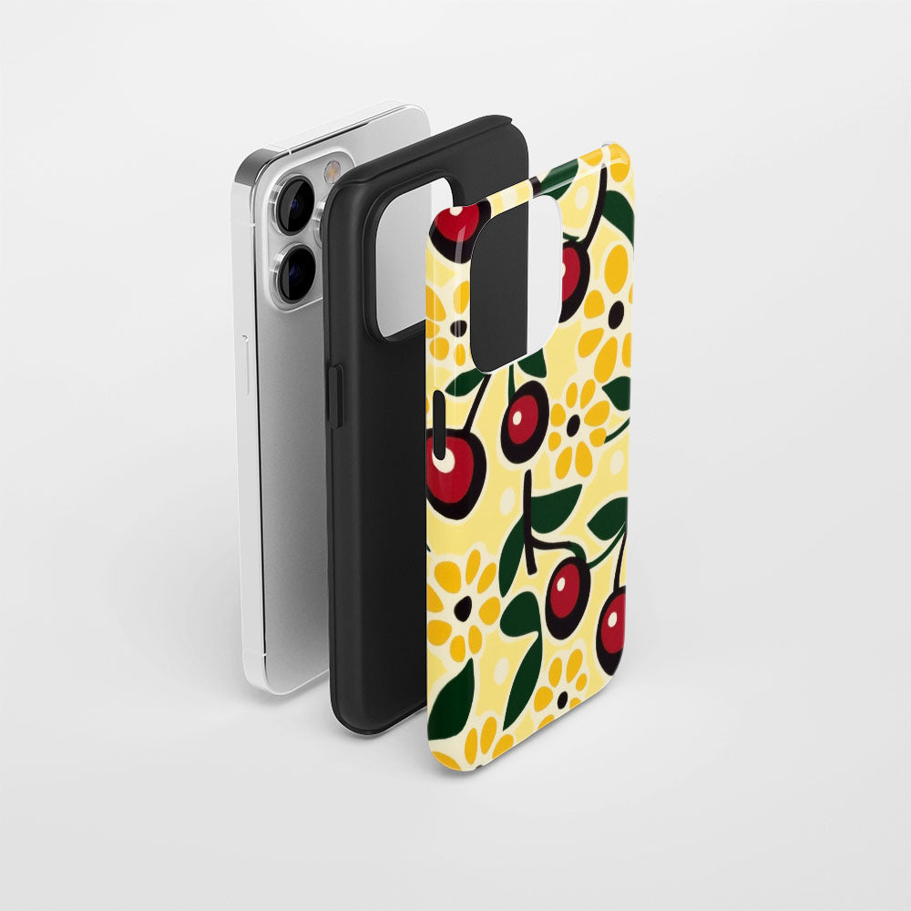 Double-Layer Semi-Handprinted Tough Matte Cherries iPhone Case