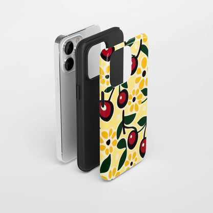 Double-Layer Semi-Handprinted Tough Matte Cherries iPhone Case