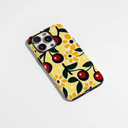 Double-Layer Semi-Handprinted Tough Matte Cherries iPhone Case