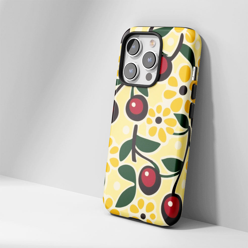 Double-Layer Semi-Handprinted Tough Matte Cherries iPhone Case