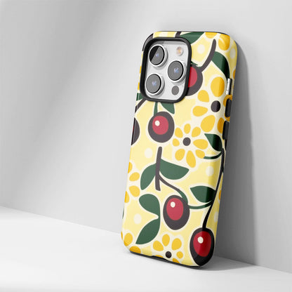 Double-Layer Semi-Handprinted Tough Matte Cherries iPhone Case