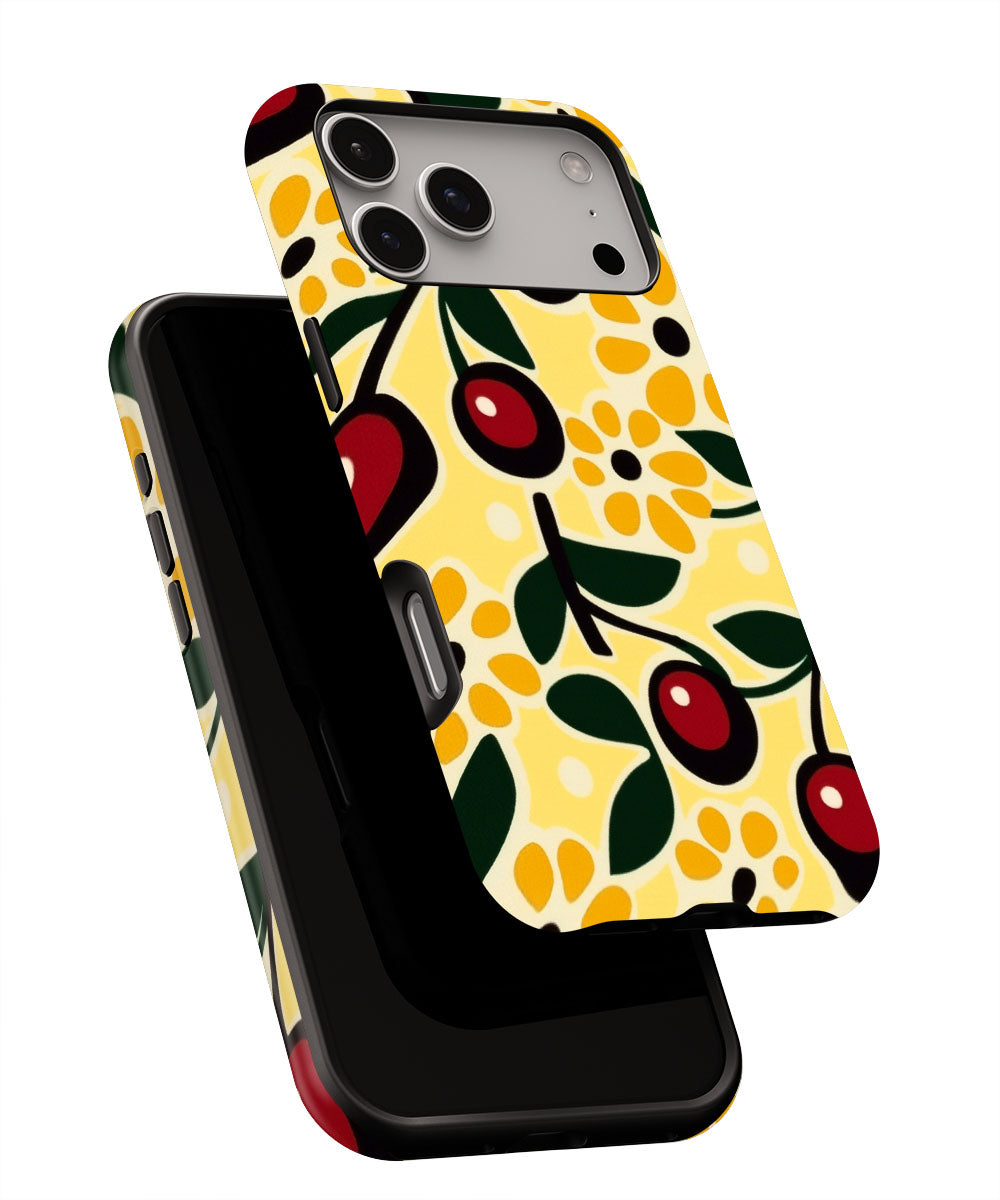 Double-Layer Semi-Handprinted Tough Matte Cherries iPhone Case