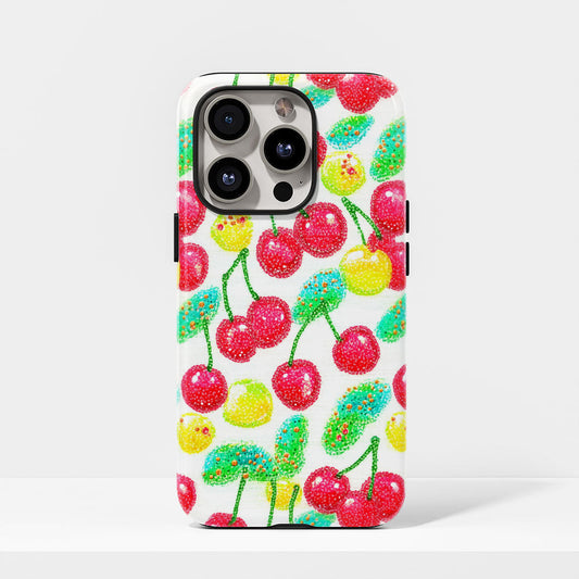 Double-Layer Semi-Handprinted Tough Matte Cherries iPhone Case