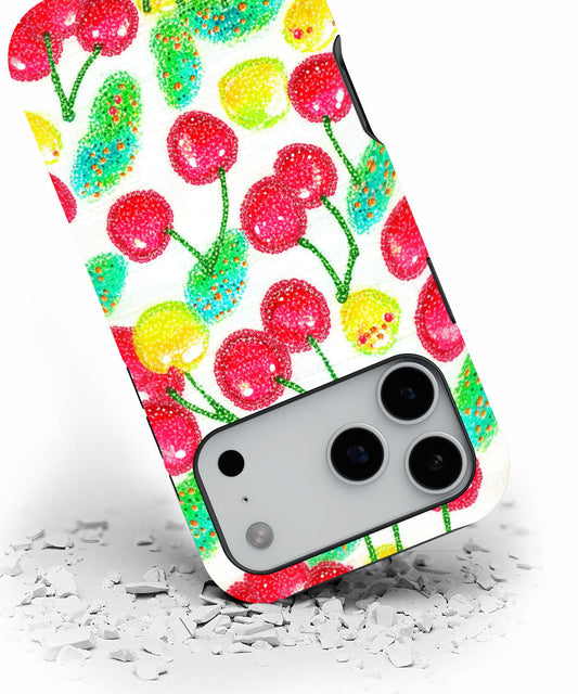 Double-Layer Semi-Handprinted Tough Matte Cherries iPhone Case