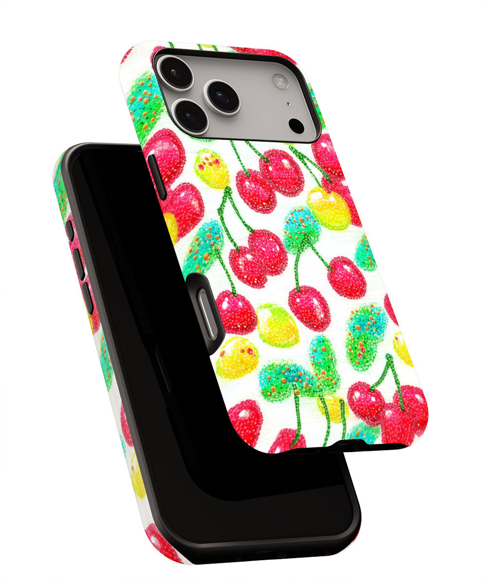 Double-Layer Semi-Handprinted Tough Matte Cherries iPhone Case