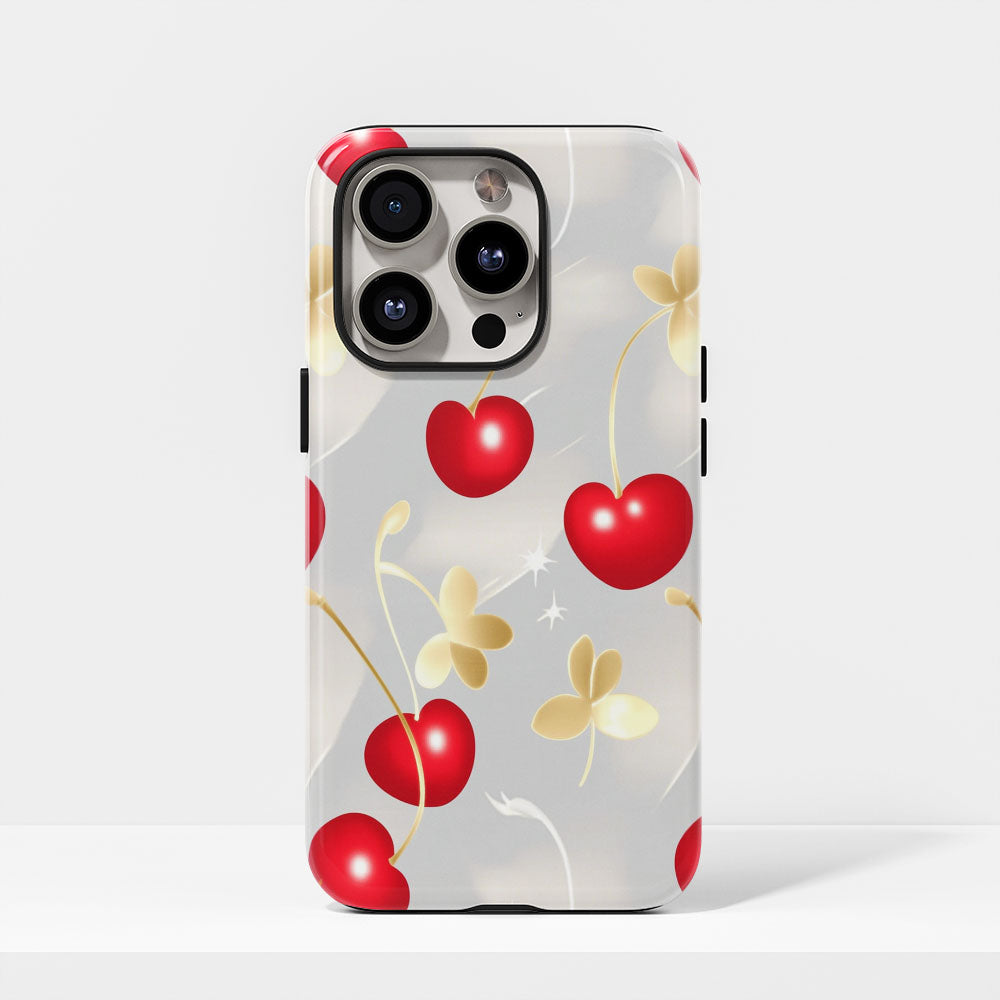 Double-Layer Semi-Handprinted Tough Matte Cherries iPhone Case