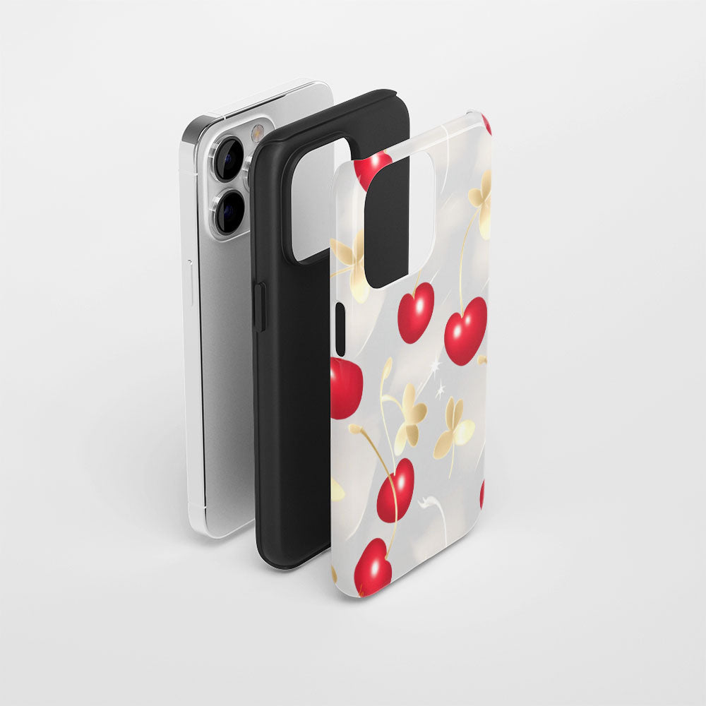Double-Layer Semi-Handprinted Tough Matte Cherries iPhone Case