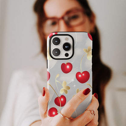Double-Layer Semi-Handprinted Tough Matte Cherries iPhone Case