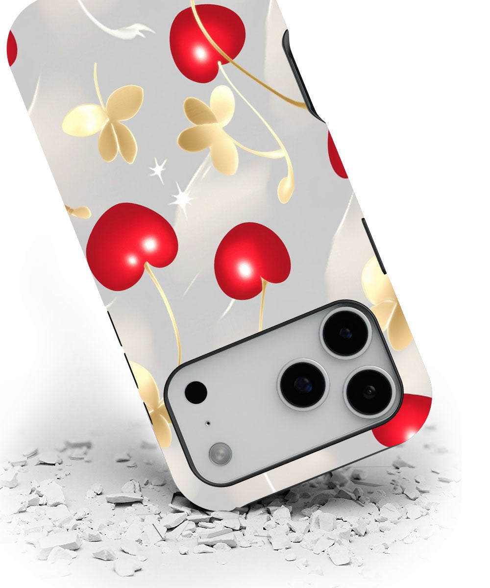 Double-Layer Semi-Handprinted Tough Matte Cherries iPhone Case