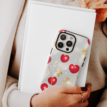 Double-Layer Semi-Handprinted Tough Matte Cherries iPhone Case