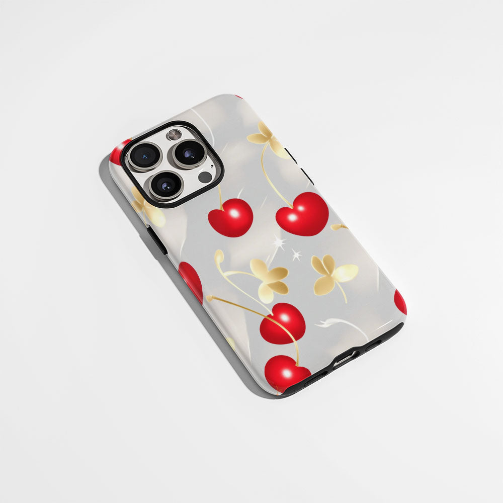 Double-Layer Semi-Handprinted Tough Matte Cherries iPhone Case