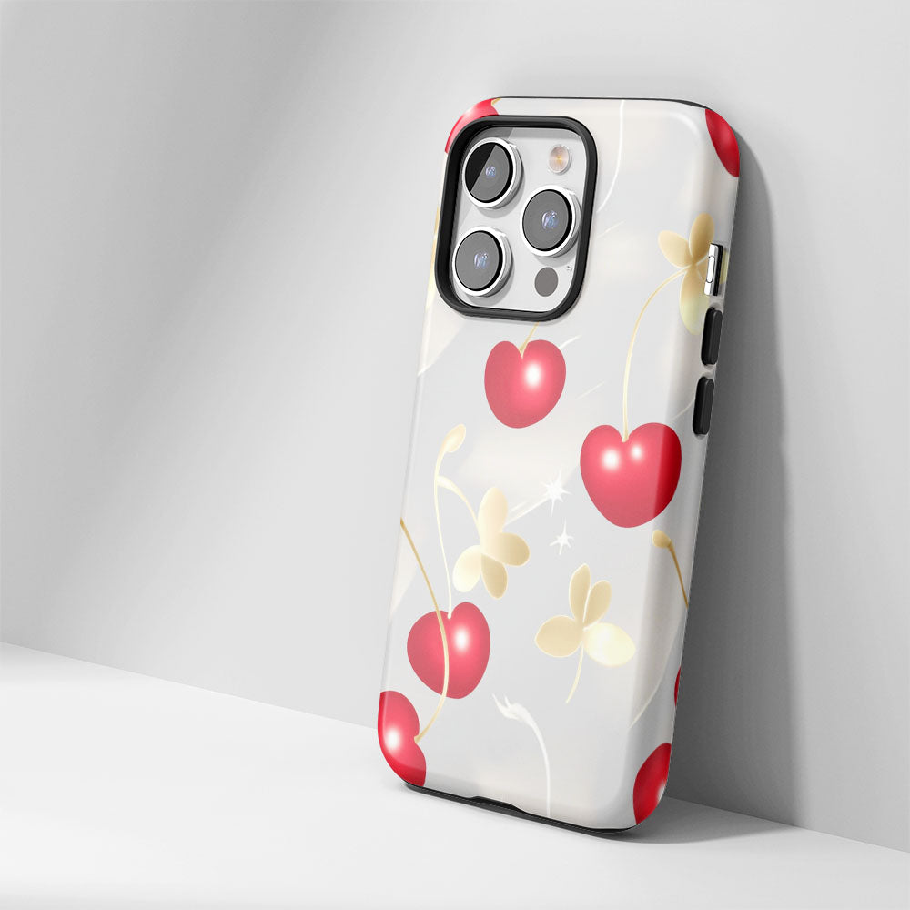 Double-Layer Semi-Handprinted Tough Matte Cherries iPhone Case