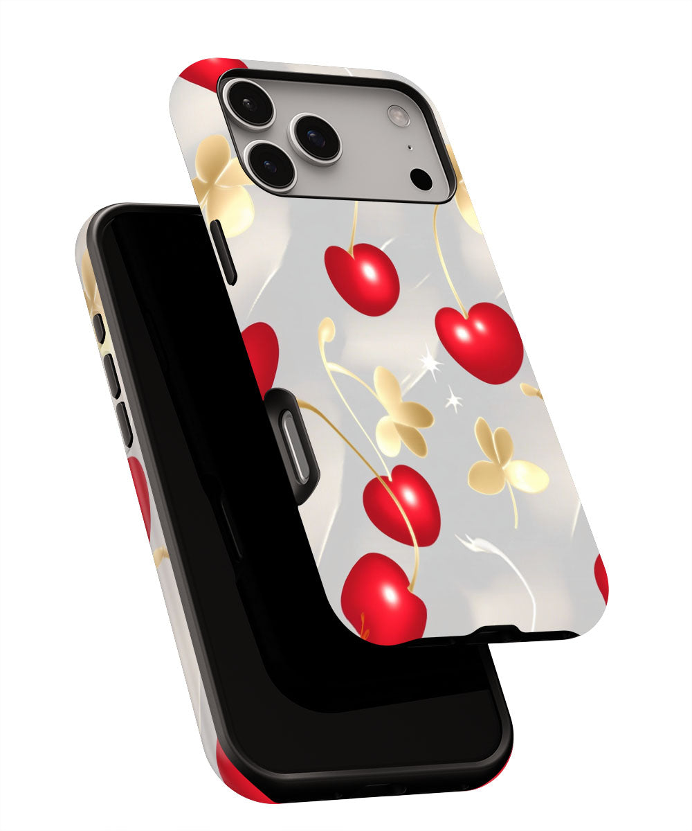 Double-Layer Semi-Handprinted Tough Matte Cherries iPhone Case
