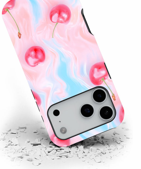 Double-Layer Semi-Handprinted Tough Matte Cherries iPhone Case