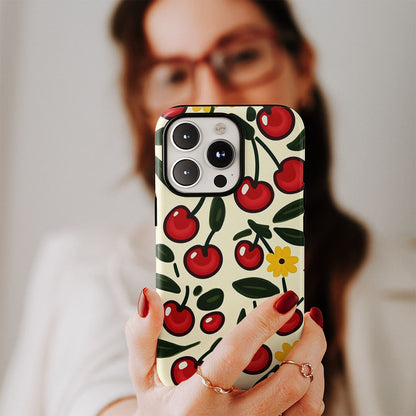 Double-Layer Semi-Handprinted Tough Matte Cherries iPhone Case