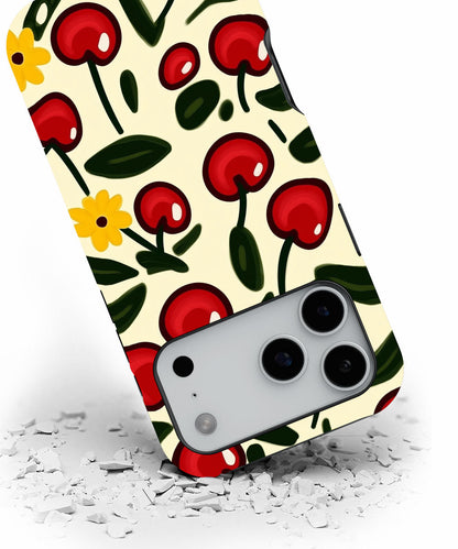 Double-Layer Semi-Handprinted Tough Matte Cherries iPhone Case