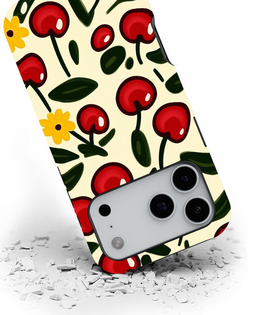 Double-Layer Semi-Handprinted Tough Matte Cherries iPhone Case