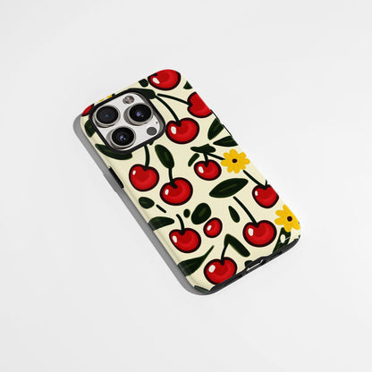 Double-Layer Semi-Handprinted Tough Matte Cherries iPhone Case