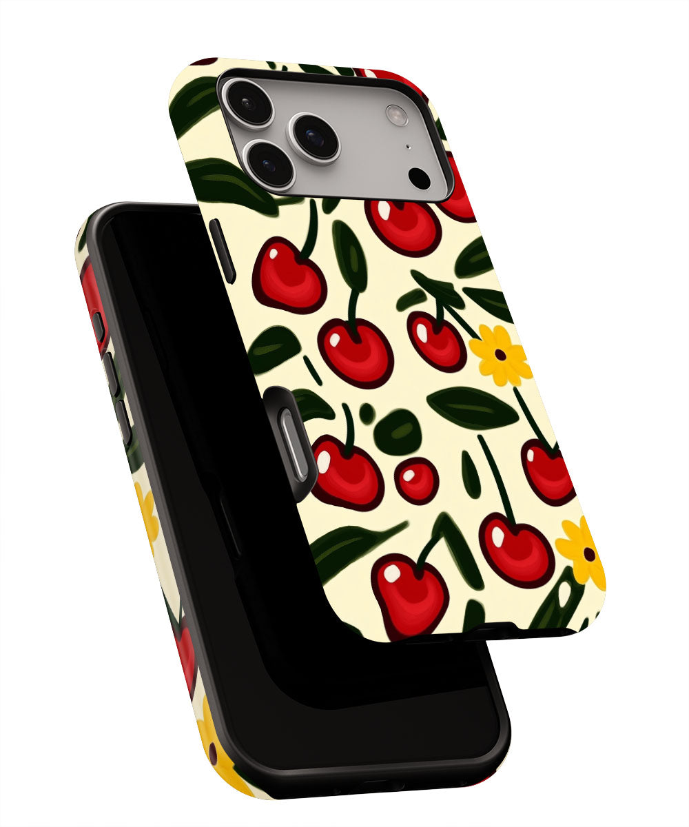 Double-Layer Semi-Handprinted Tough Matte Cherries iPhone Case