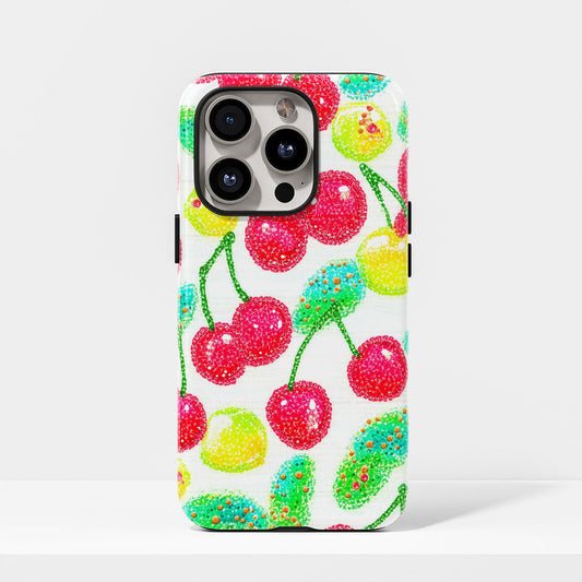 Double-Layer Semi-Handprinted Tough Matte Cherries iPhone Case