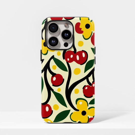 Double-Layer Semi-Handprinted Tough Matte Cherries iPhone Case