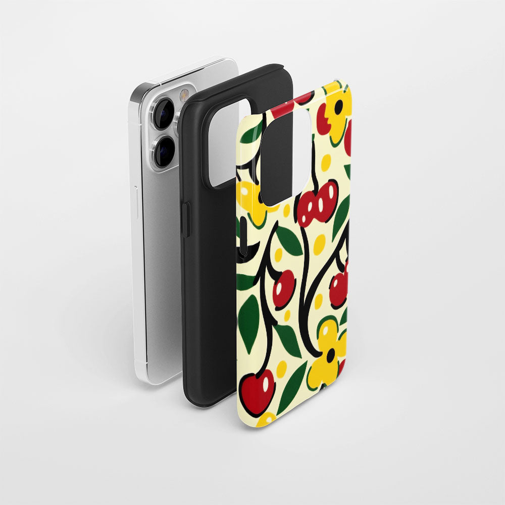 Double-Layer Semi-Handprinted Tough Matte Cherries iPhone Case