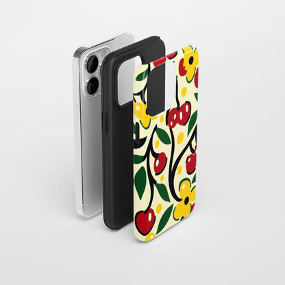 Double-Layer Semi-Handprinted Tough Matte Cherries iPhone Case
