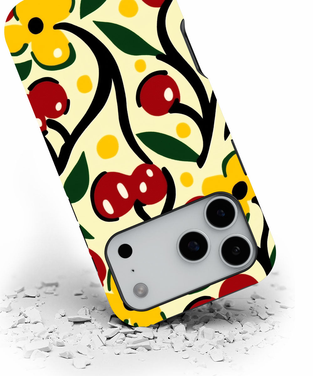 Double-Layer Semi-Handprinted Tough Matte Cherries iPhone Case